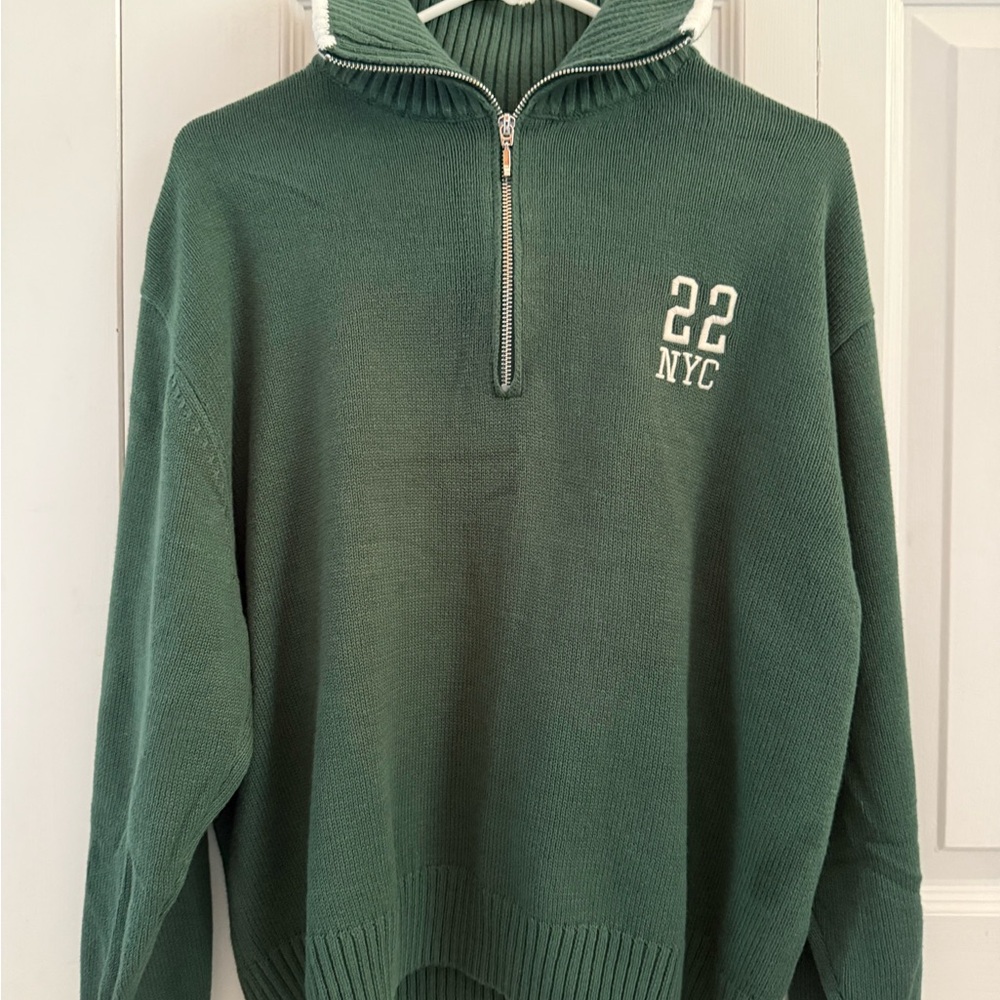 Hollister Green Zip-Up Sweater